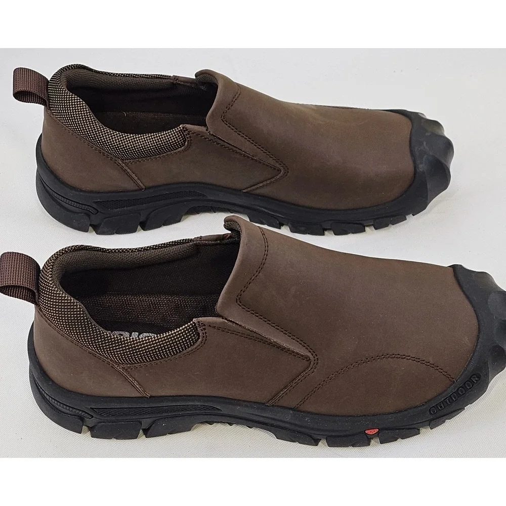 Upishi Mens Brown‎ Leather Outdoor Slip On Shoes Reinforced Toe Size 41